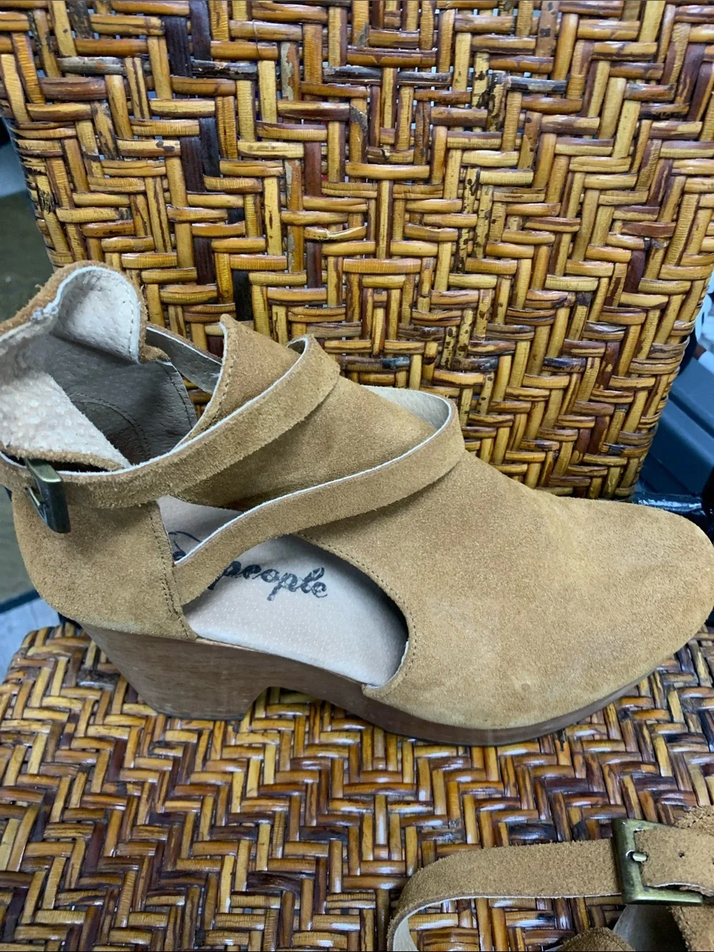 Free People Tan Suede Ankle Heeled Clogs